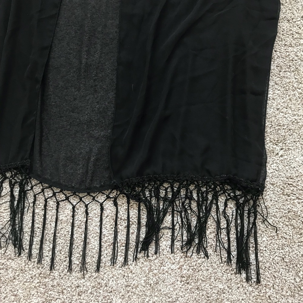 Black Chiffon Kimono with Fringe - Picture 6 of 6